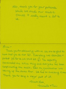 Thank You from Tim & Michelle A!